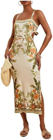 Tropical Bow Tie Back Long Dress Sleeveless Maxi Dress