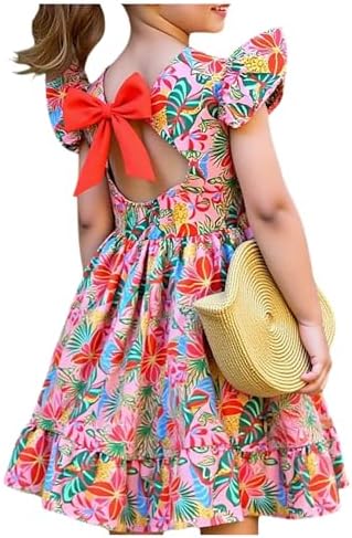 Tropical Cut Out Bow A Line Sundress Cap Sleeve Flared