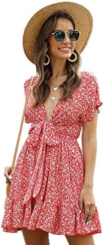 Tropical Floral Plunging V Neck Tie Open Back Summer