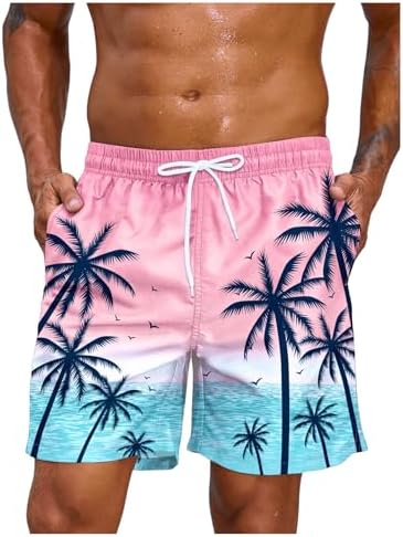 Tropical Print Drawstring Swim Trunks Wide Leg Quick Dry