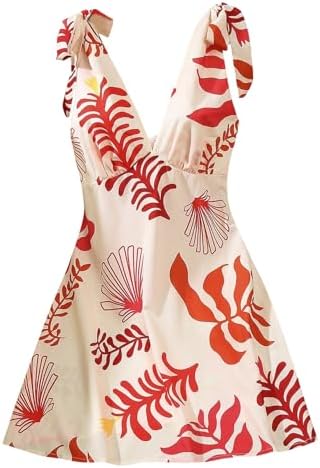 Tropical Tie Shoulder V Neck Cami Dress Sleeveless Beach