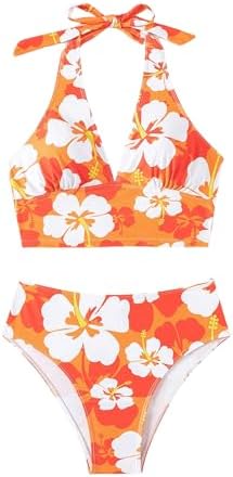 Two Piece Tankini Swimsuit Floral Halter Top Beach