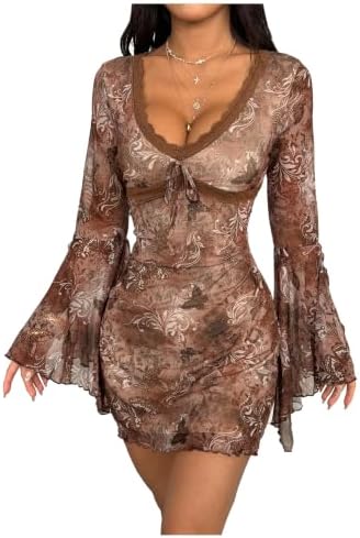 Western Cowgirl Bell Sleeve Boho Country Floral Mini Dress