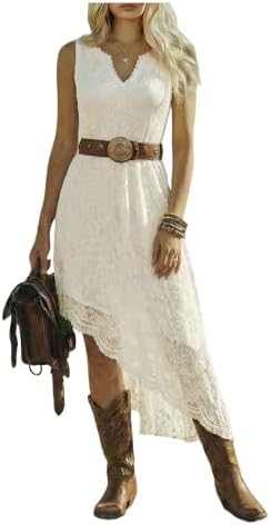 Western Lace Dress V Neck Asymmetrical Cowgirls Concert