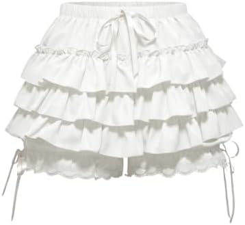Y2K Bloomer Elastic Waist Lace Ruffle Layered Mini Shorts