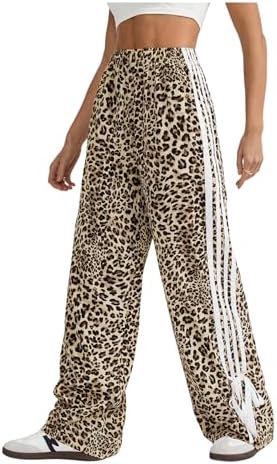 Y2K Bow Striped Leopard Print Wide Leg Pants