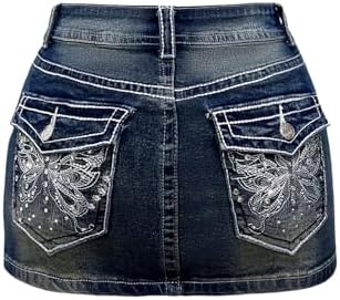 Y2k Butterfly Denim Skirts Low Waist Stretch Bodycon Mini