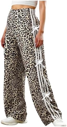 Y2k Cheetah Wide Leg Pants Bow Striped Baggy Trousers