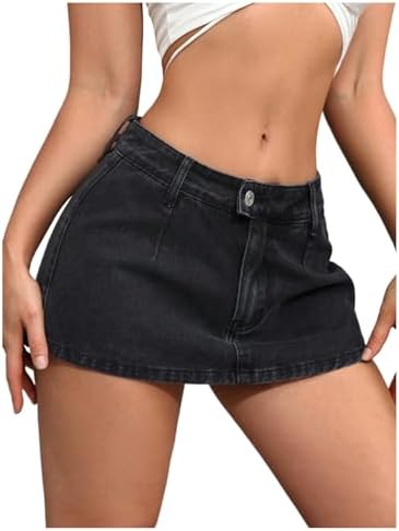 Y2k Denim Mini Skirt Low Waist Jean Skirt with Underneath