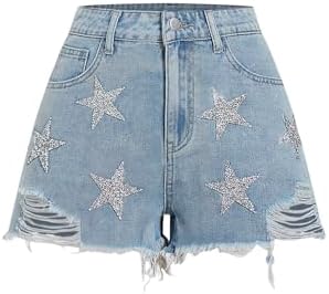 Y2k Denim Shorts Sparkly Star Ripped Raw Hem Club Jean
