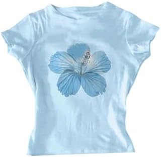 Y2K Floral Graphic T Shirt Casual Short Sleeve Crew Neck