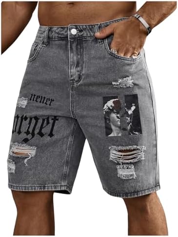 Y2k Graphic Print Bermuda Jorts Grunge Distressed Denim