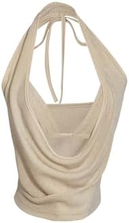Y2k Halter Tops Deep V Neck Draped Tank with Bra Summer