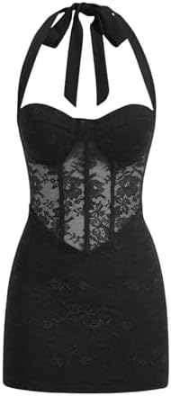 Y2K Lace Halter Dress Corset Party Bodycon Mini Dresses