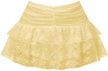 Y2K Lace Mini Skirt Cute Low Rise Ruffle Tiered Skirts