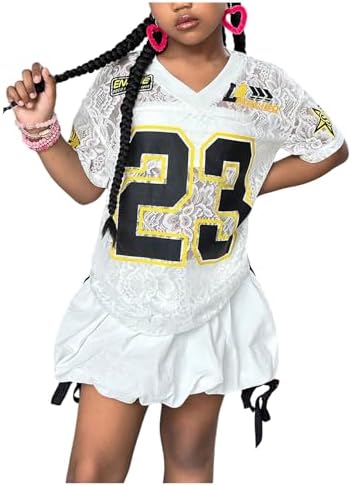 Y2k Number Jersey Shirts V Neck Lace Streetwear Hip Hop T