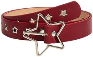 Y2K Punk PU Leather Belt for Women Star Pattern Buckle