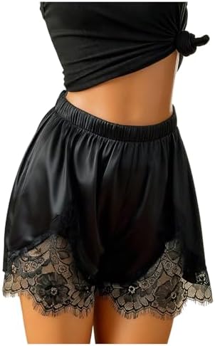 Y2k Satin Lace Shorts Elastic Waist Date Night Slip