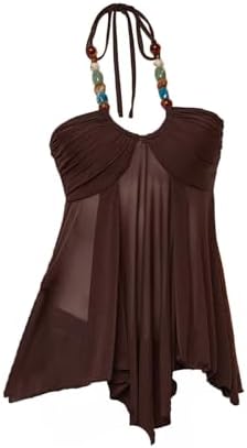 Y2k Sleeveless Beaded Halter Top See Through Concert